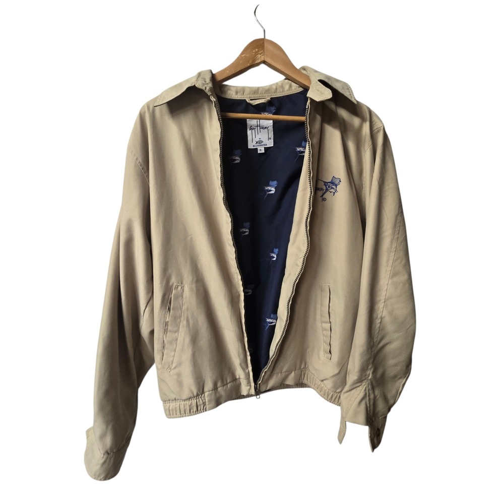 Guy Harvey AFTCO Full Zip Bomber Jacket Tan‎ Beige Fishing Small